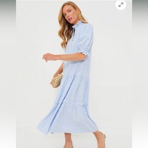 Pomander Place Blue Stripe Seersucker Selena Maxi Dress